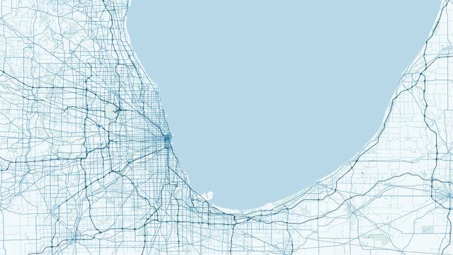 Modern minimalist vector map of Chicago, Illinois, USA. High-quality scalable illustration of Chicago city grid, Navy Pier, The Loop, and Michigan Lake coastline for posters and urban 