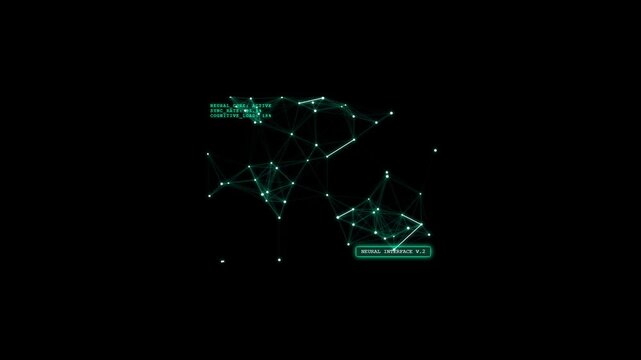 Digital World Map Network Animation Global Technology Background, Neon AI Interface Loop