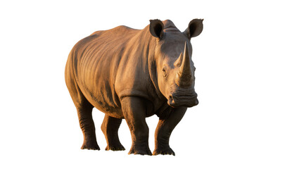Isolated magnificent adult white rhinoceros standing full body under natural warm light © Francisco