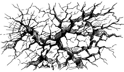 Obraz premium Dramatic cracked earth illustration black and white sketch style
