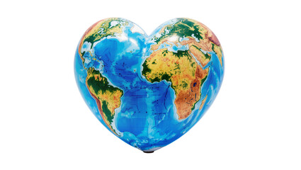 Fototapeta premium Isolated heart shaped Earth globe showing continents, a symbol of global love and ecology