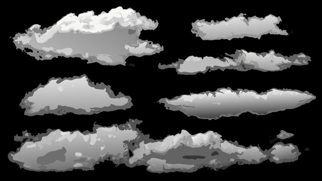 realistic white cloud set isolated on black background vector illustration for weather and sky designs high quality professional