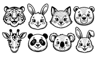 Animal heads collection tiger rabbit fox bear giraffe panda koala bunny © Nirob