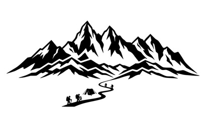 Hikers on a mountain trail with a tent © Nirob