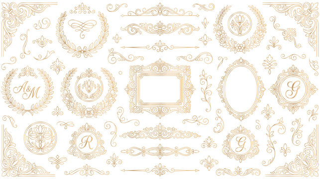 Golden heraldic wreaths and decorative crest frames collection box.