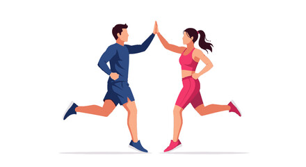 Obraz premium Couple Running and Giving High Five on White Background