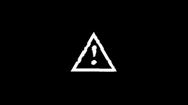 Risk caution icon animation with danger effect on black background. White danger error icon. Abstract warning sign with glowing exclamation icon.