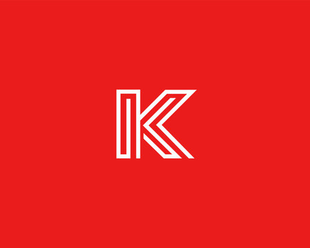 Minimalist letter K logo with sharp geometric lines and a double-stroke effect. Bold linear vector logotype for architectural firms, sports apparel and innovative construction technology