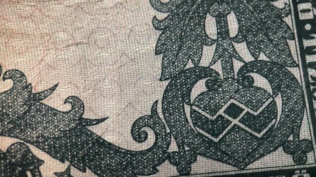 Macro Video of Ornamental Border Detail on Vintage Hungarian Tizmillio Pengo Banknote