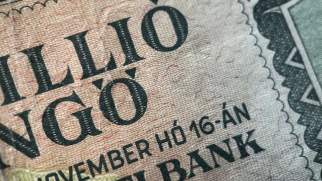 Macro Video of Male Portrait on Vintage Hungarian Tizmillio Pengo Banknote