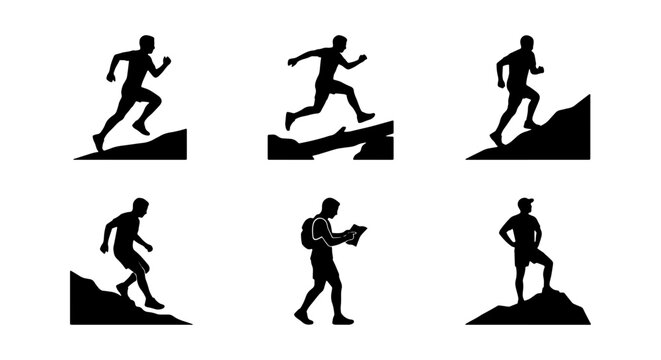 Trail Running Silhouettes, Mountain Hiking Icons, Outdoor Adventure Vector Set, Active Lifestyle Graphics