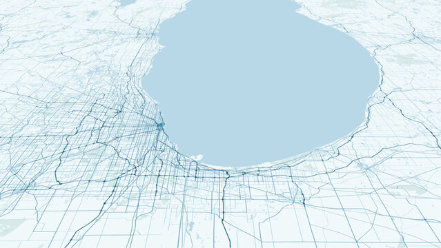 Modern minimalist vector map of Chicago, Illinois, USA. High-quality scalable illustration of Chicago city grid, Navy Pier, The Loop, and Michigan Lake coastline for posters and urban 