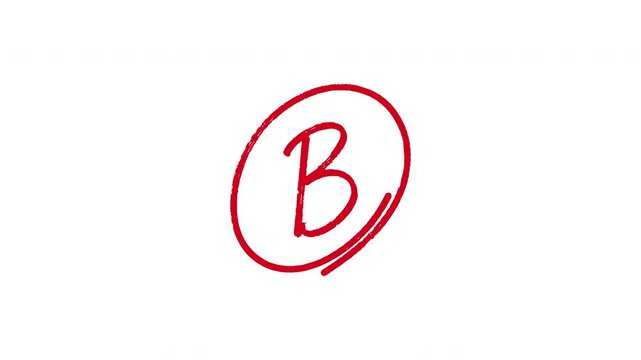 Hand drawn red academic grade B with circle animation stamps on transparent background representing good performance, student evaluation and educational success.