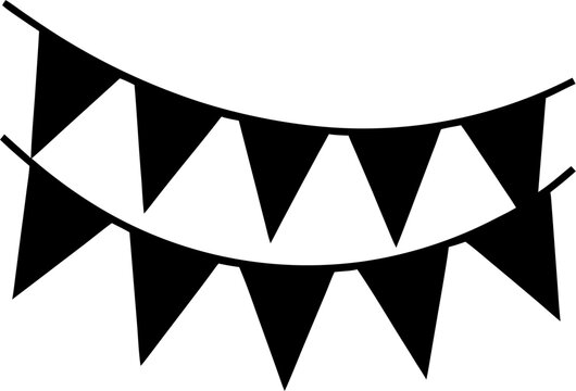 Bunting Flags: A string of triangular pennants. silhouette black icon