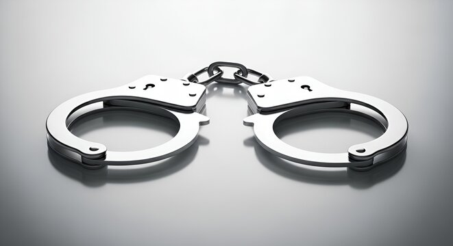 Silver Handcuffs Symbolizing Justice, Law Enforcement, and Arrest