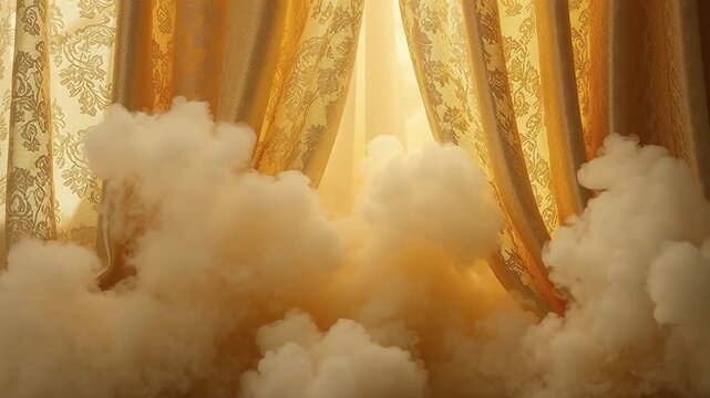 Soft Light Illuminates Billowing Curtains with Clouds Beneath