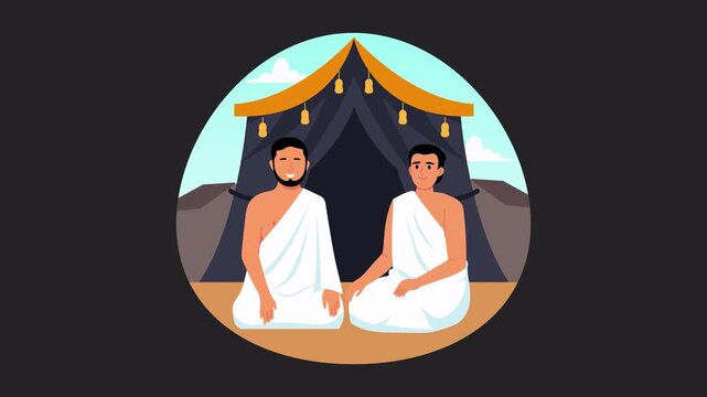 Pilgrims resting at mina tent vector concepts  Animation Alpha Channel