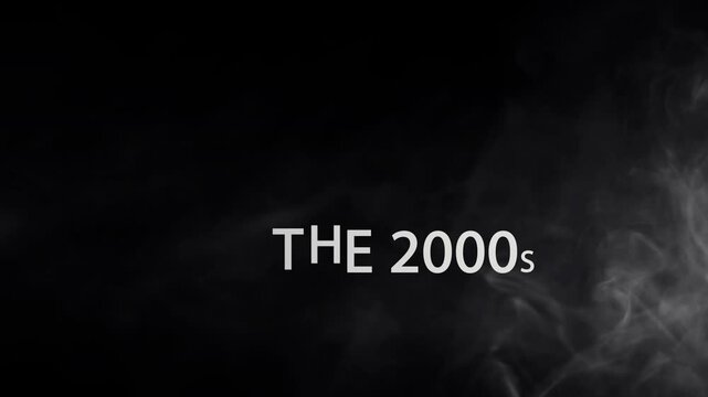 Cinematic history intro or opener for the 2000s decade with animated text titles, smooth transitions, and atmospheric smoke effects. Transparent BG with alpha channel, ideal for historical projects