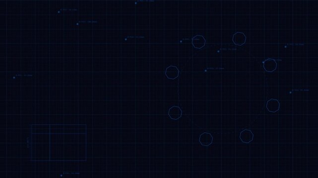 Digital Data Interface With Rotating Geometric UI Elements On Grid