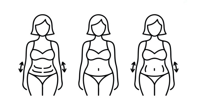 An illustration shows three female figures with different body shapes wearing bikinis.