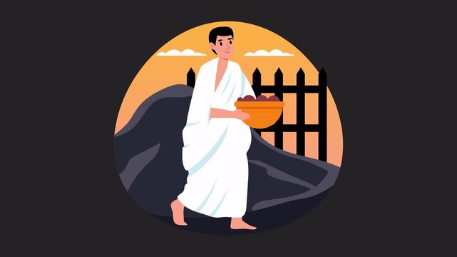 Hajj pilgrim carrying dates vector concepts  Animation Alpha Channel
