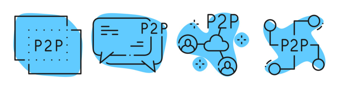 Peer to peer communication icons showing network connections. Editable stroke