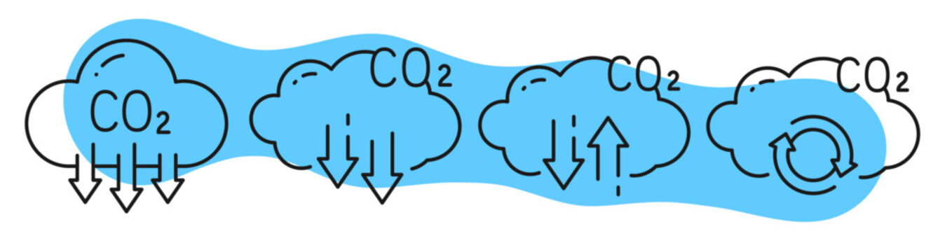 Co2 clouds showing absorption and emission in icon panel. Editable stroke