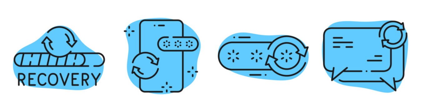Recovery and sync icons showing mobile update and progress. Editable stroke