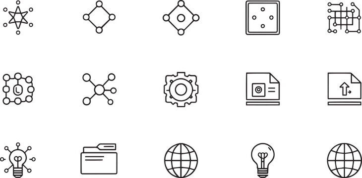 Technology and network connection line icon set for big data analytics and global communication