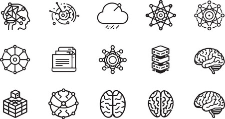 Obraz premium Artificial Intelligence and Neural Network Outline Icons Set for Technology and Data Science