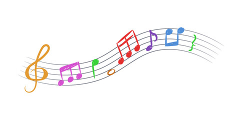 Colorful Hand Drawn Curved Music Notes Staff Elegant Melody Flow Musical Design © OlivaGreen