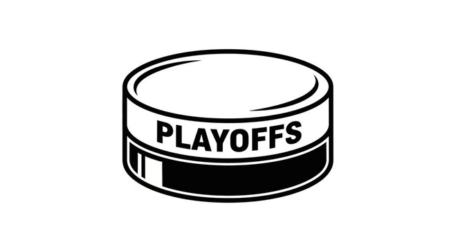 A Hockey Puck Graphic With The Word Playoffs Emblazoned In Bold Black Lettering