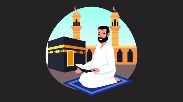 Pilgrim Reading Quran vector concepts  Animation Alpha Channel
