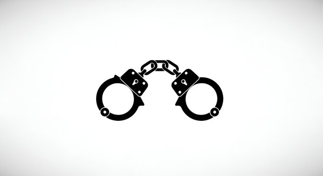 Black Handcuffs Icon on White Background, Symbol of Law and Justice