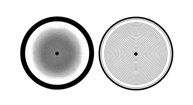 Fingerprint and circular pattern set with concentric lines and dots featuring black and white, graphic design, illustration with security and