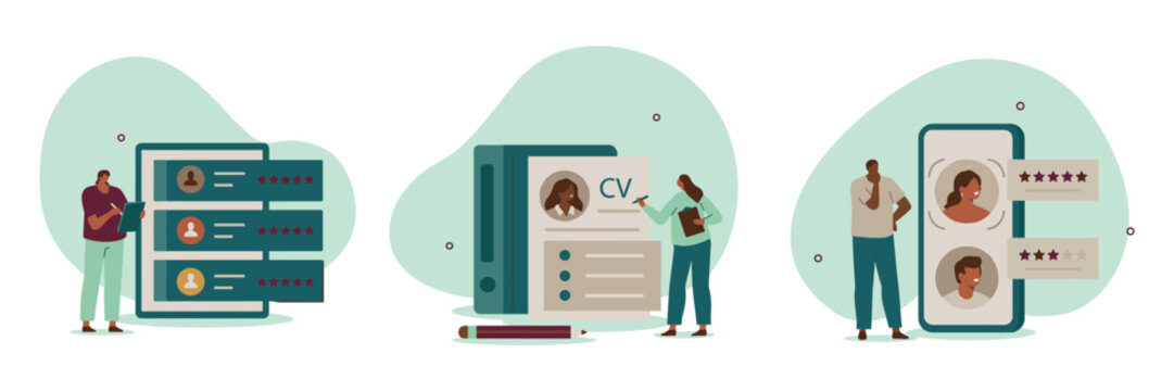 Online application and user profile management with human resources application management interface personnel recruitment screening database information illustration business collaboration