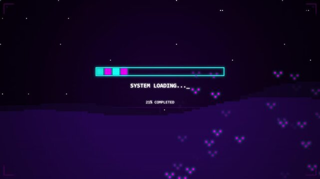 Retro 8-bit Style System Loading Progress Bar Animation on Dark Background