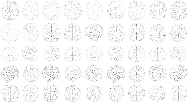 Brain cognition icons pattern with sketch dots and crosshatch texture for medical education and mental health concepts