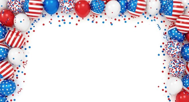Independence day celebration patriotic balloons and confetti border