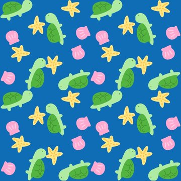 바다거북이 캐릭터 귀여운 패턴 turtle illust pattern