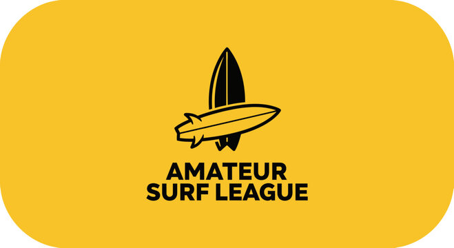 Amateur Surf League Logo Depicting Surfboards Against A Bright Yellow Background