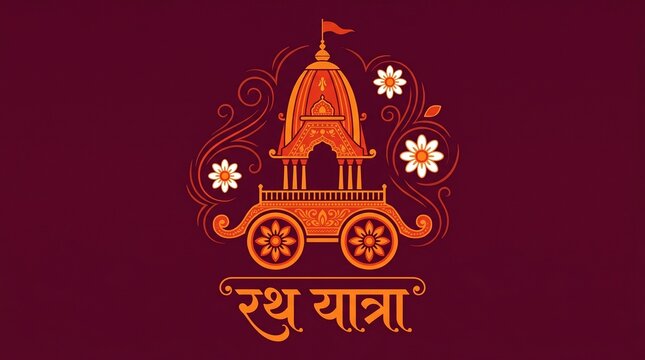 Happy Rath Yatra jagannath rathyatra festival celebration illustration hindi text calligraphy vector