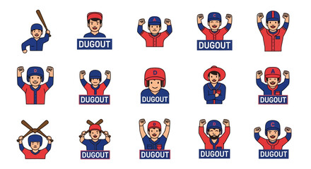 Fototapeta premium Baseball Dugout Characters: Cheering Fans and Players in Pixel Art Style