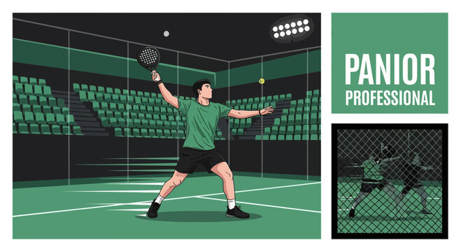 Action Sport Illustration Of Padle Tennis Player Performing A Forehand Shot During A Game