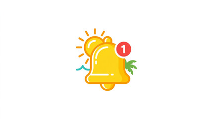 Fototapeta premium Golden Bell Notification Icon with Tropical Elements.