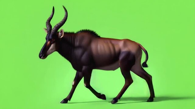 majestic male kudu antelope walking on vibrant green gradient background in studio lighting