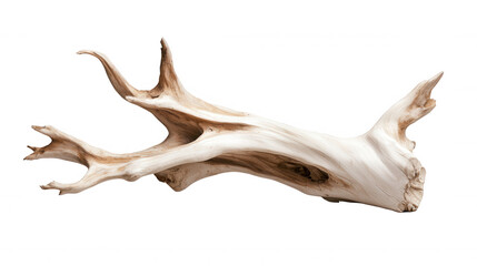 Fototapeta premium White natural driftwood creating an organic decorative sculpture element with abstract on background transparent form
