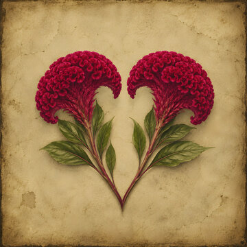 Beautiful plumeria frangipani flowers shaped like a heart in vintage watercolor style