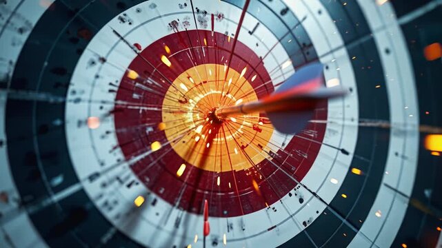 Fiery arrow hitting the center of a target, symbolizing success, precision, and achieving goals