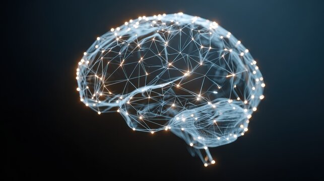 Glowing digital representation of the human cerebrum structure illuminates against a dark background